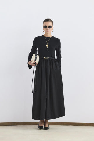 Slim Fit Belted Mix Dress Black