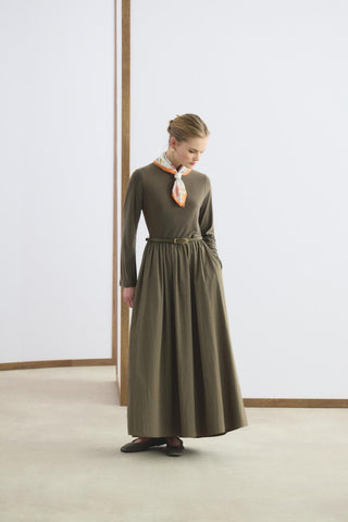Slim Fit Belted Mix Dress Green Kadriye Batrk Global Slim Fit Belted Mix Dress Green Kadriye Batrk Global