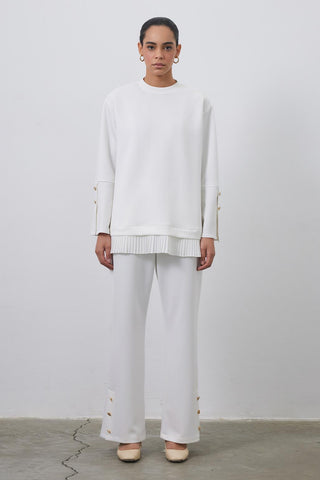 Debra Pilise Detailed Slit Tunic Trousers Set Ecru