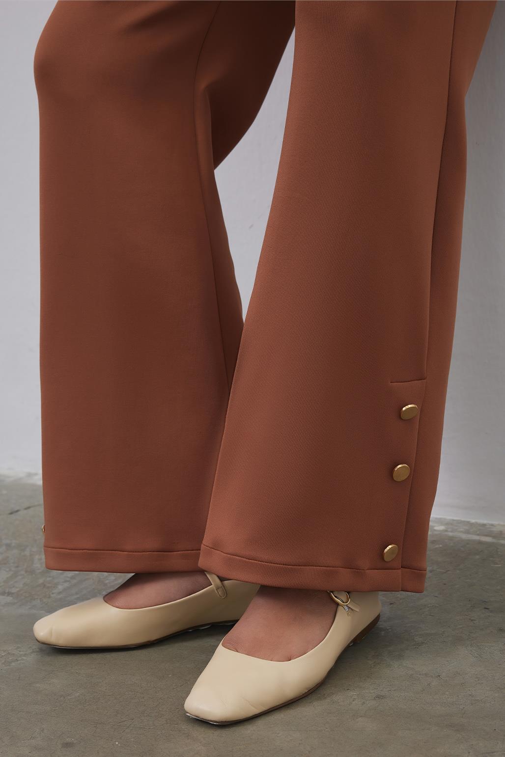 Debra Pilise Detailed Slit Tunic Trousers Set Brown