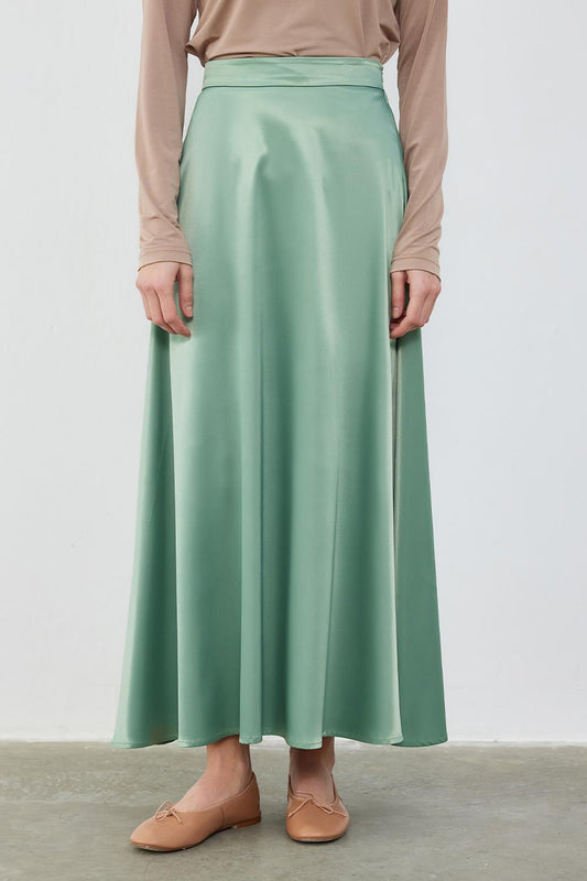 Debra Satin Flared Skirt Green