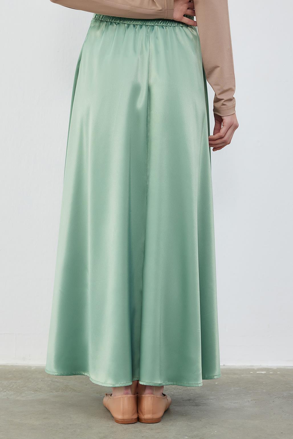 Debra Satin Flared Skirt Green