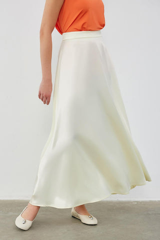 Debra Satin Flared Skirt Cream
