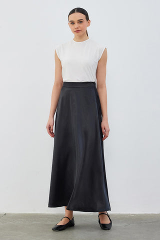 Debra Satin Flared Skirt Black