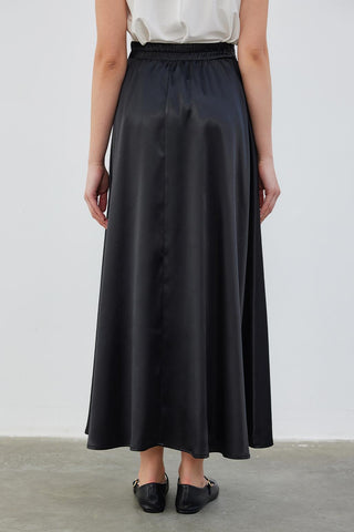 Debra Satin Flared Skirt Black