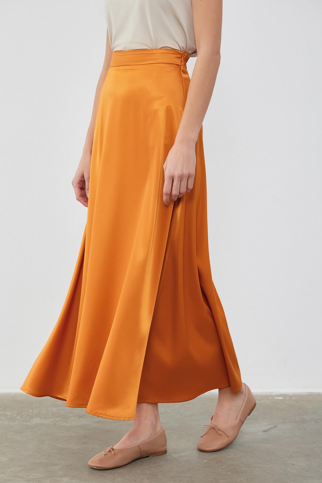 Debra Satin Flared Skirt Apricot