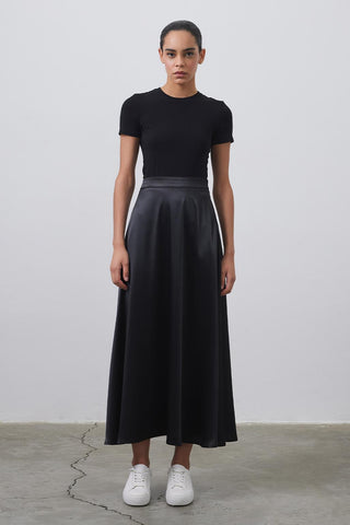 Debra Satin Flared Skirt Black