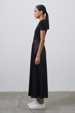 Debra Satin Flared Skirt Black