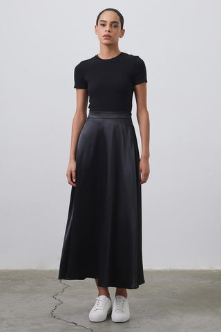 Debra Satin Flared Skirt Black