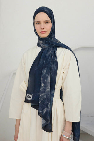 Deluxe Summer Batic Navy Blue Patterned Shawl