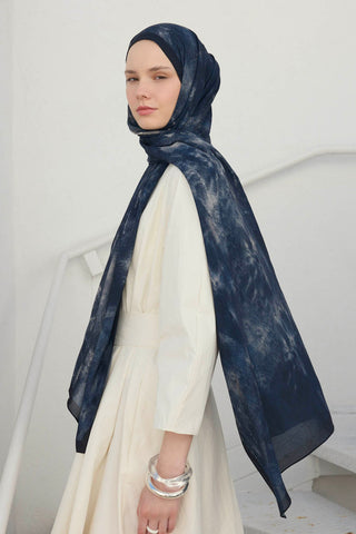 Deluxe Summer Batic Navy Blue Patterned Shawl