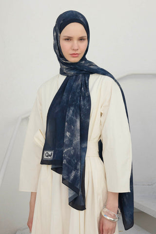 Deluxe Summer Batic Navy Blue Patterned Shawl