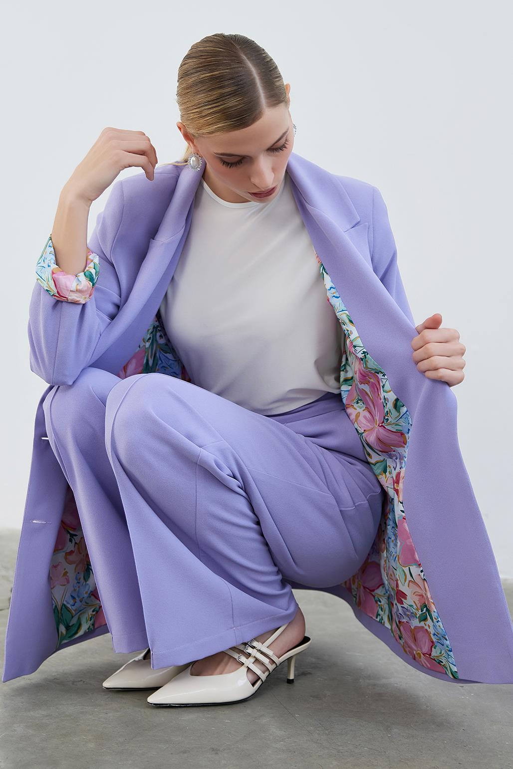 Dena Patterned Blazer Trousers Set Lilac