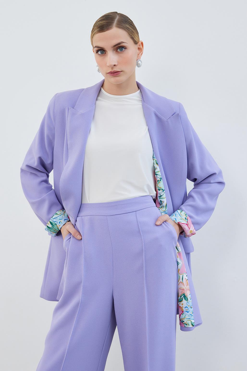 Dena Patterned Blazer Trousers Set Lilac