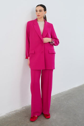 Dena Patterned Blazer Trousers Set Pink