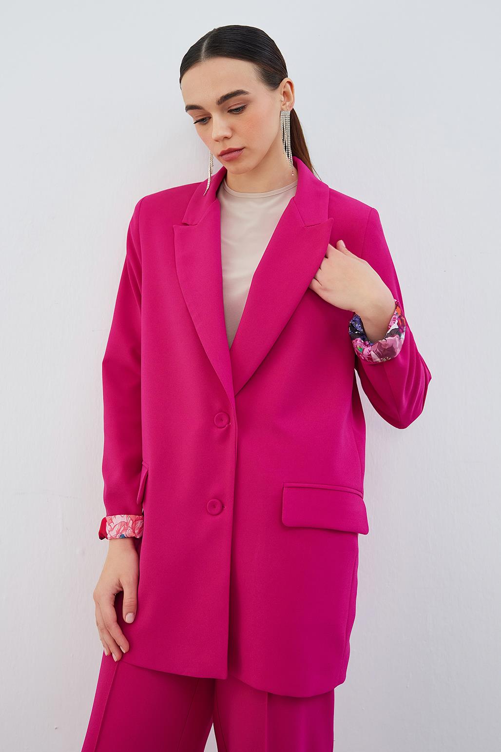 Dena Patterned Blazer Trousers Set Pink