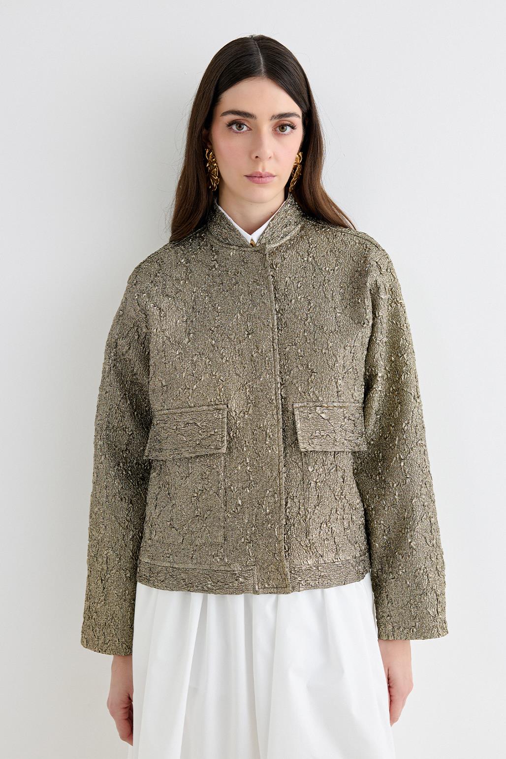 Denia Jacquard Midi Bomber Jacket Gold