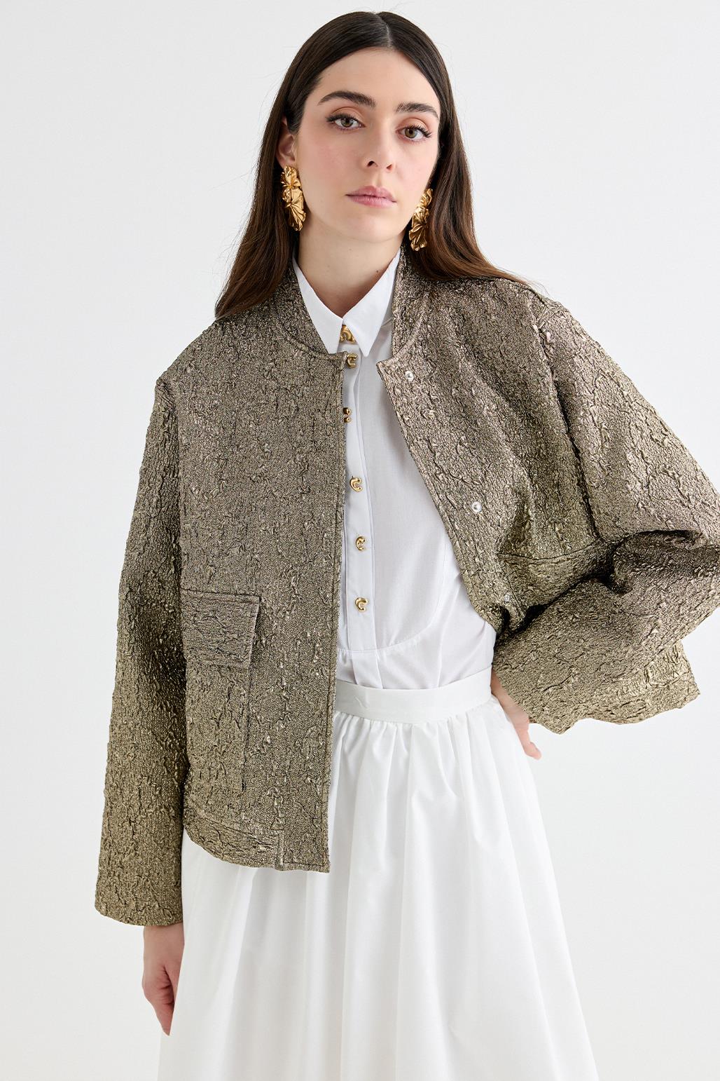 Denia Jacquard Midi Bomber Jacket Gold