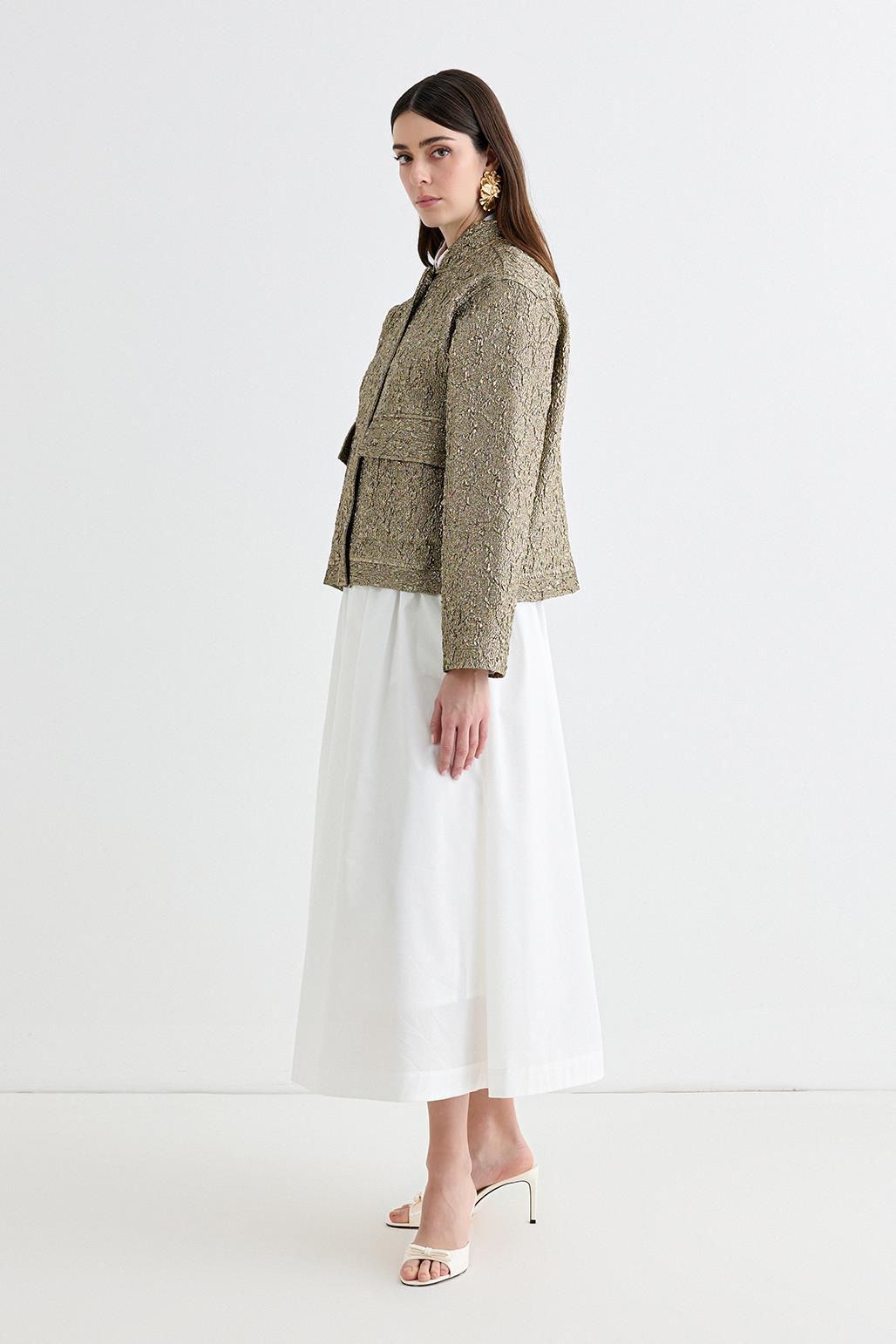 Denia Jacquard Midi Bomber Jacket Gold