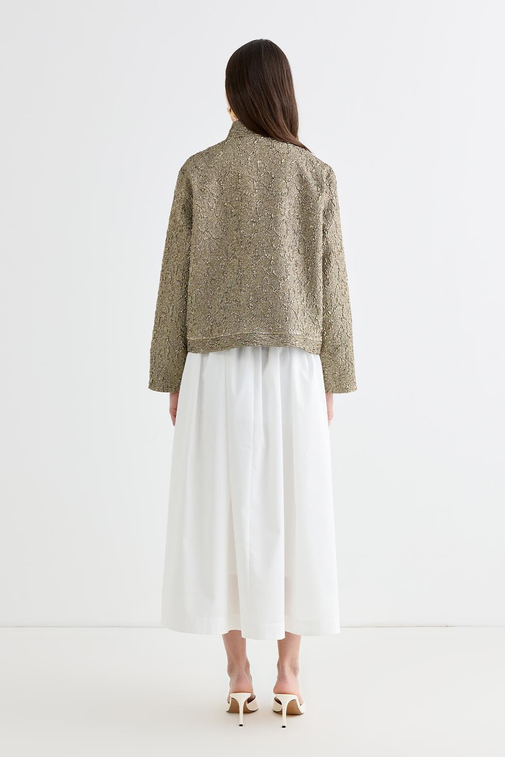 Denia Jacquard Midi Bomber Jacket Gold