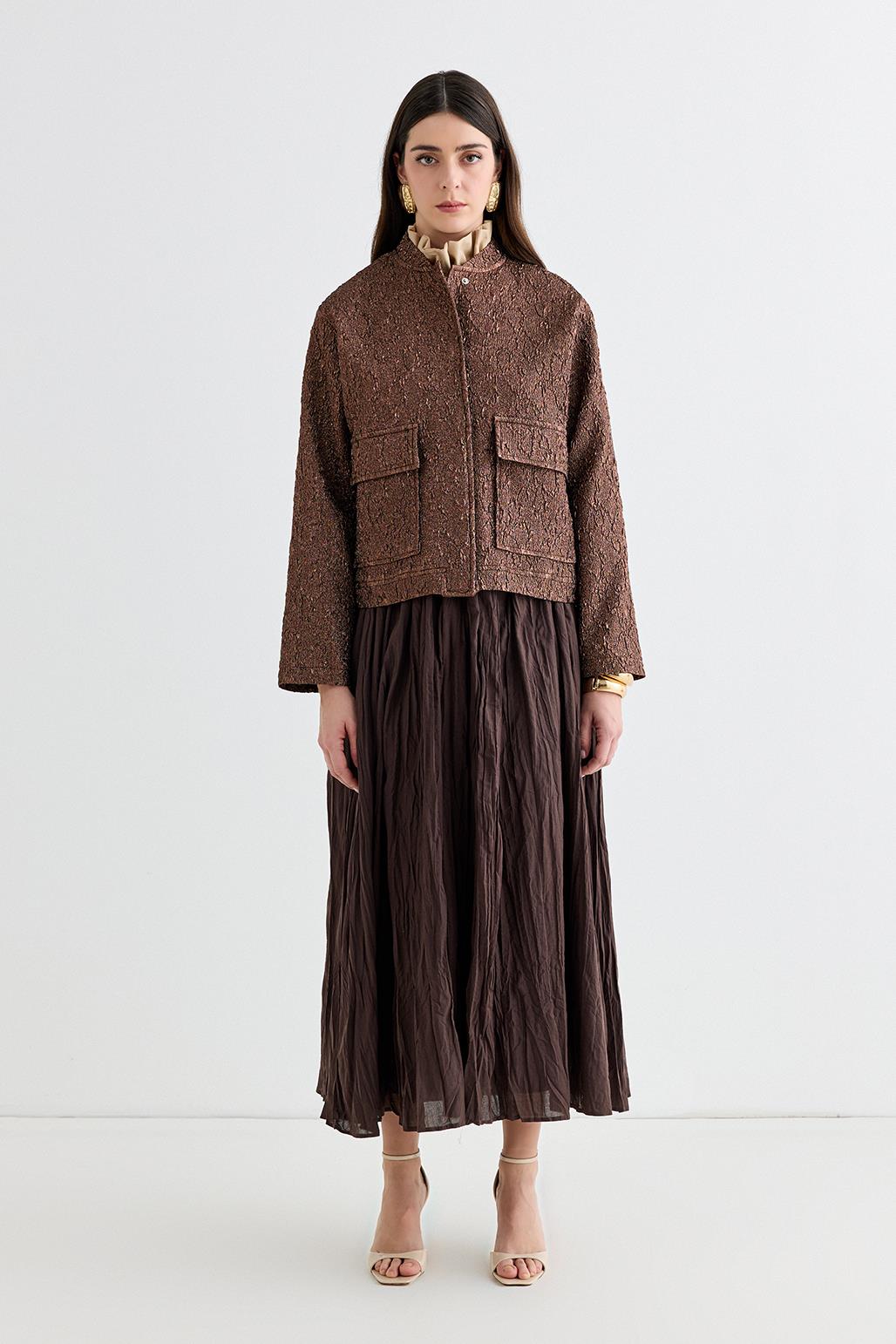 Denia Jacquard Midi Bomber Jacket Mocha