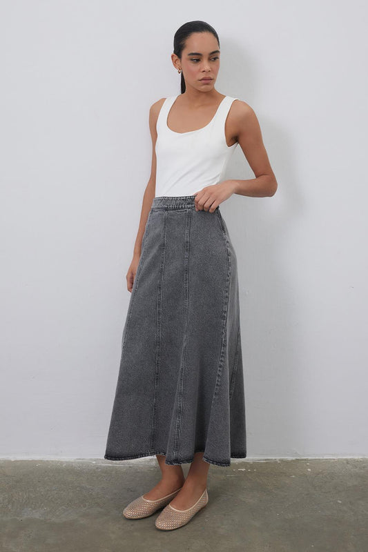 Denim Fish Tail Skirt Gray