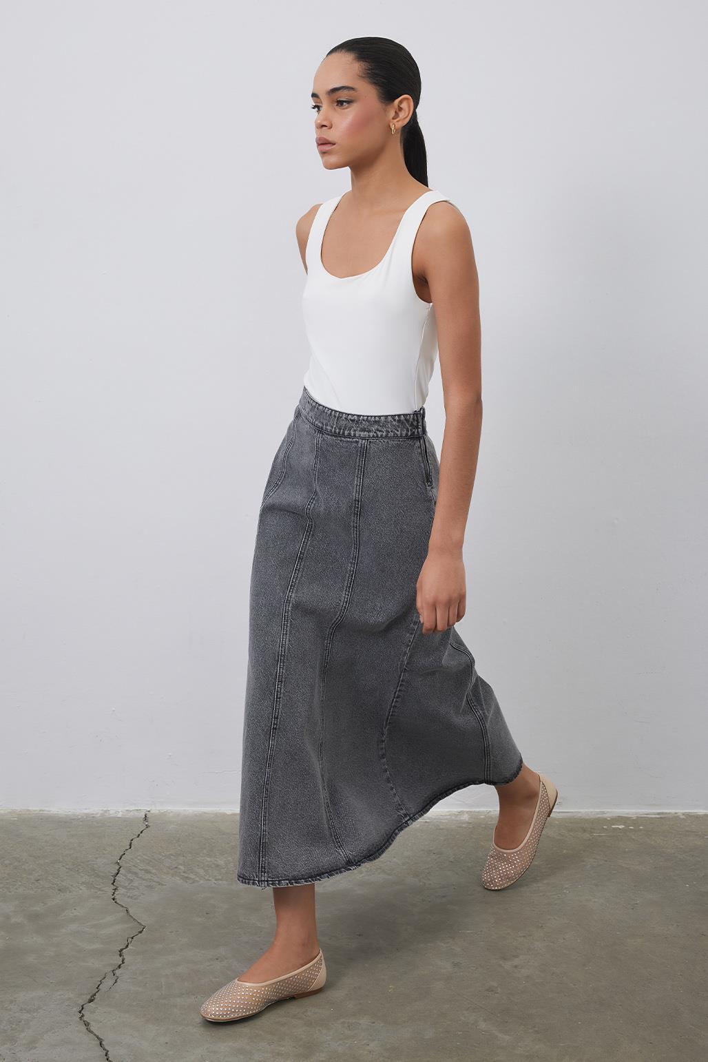 Denim Fish Tail Skirt Gray