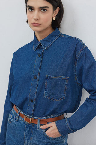 Denim Shirt with Pockets Navy Blue