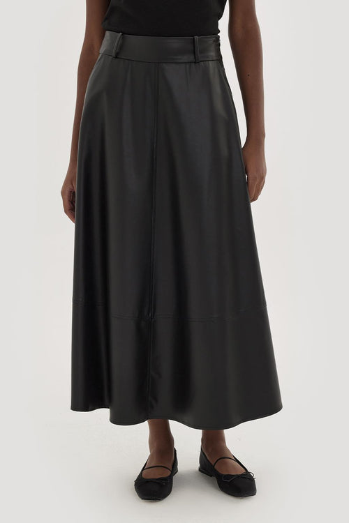 Leather Flared Skirt Black