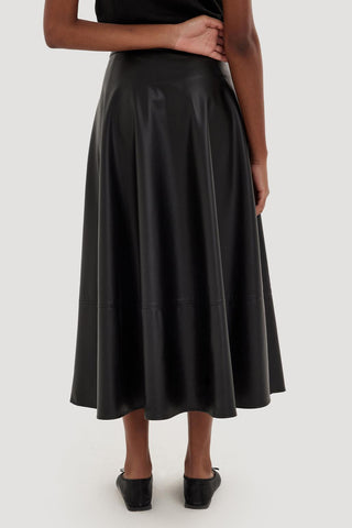 Leather Flared Skirt Black