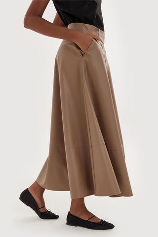 Leather Flared Skirt Mink