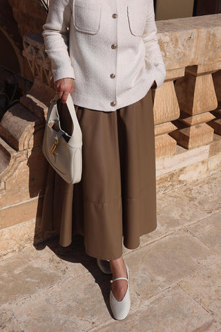 Leather Flared Skirt Mink