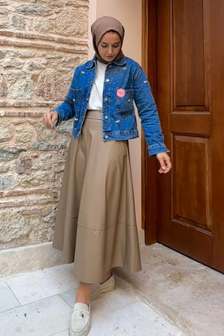 Leather Flared Skirt Mink