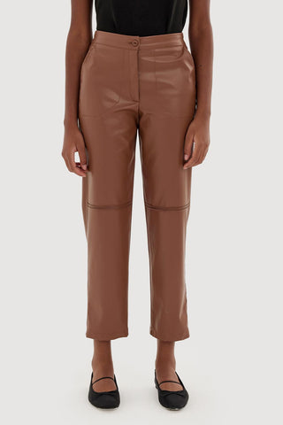 Leather Ribbed Trousers Camel