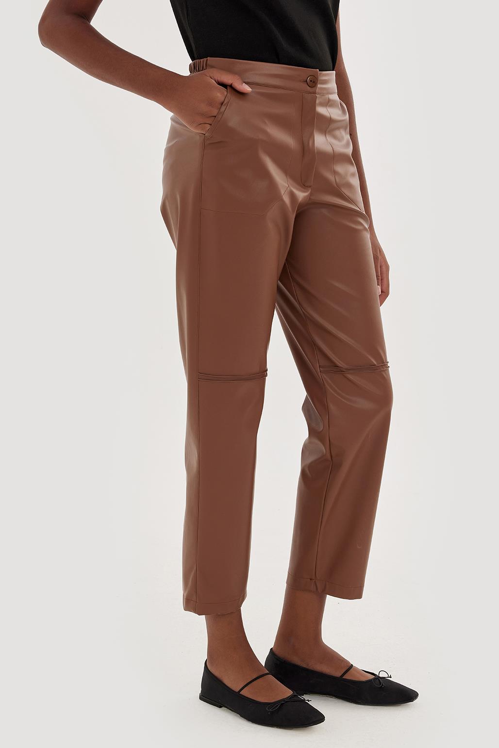 Leather Ribbed Trousers Camel