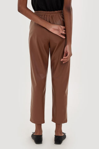 Leather Ribbed Trousers Camel
