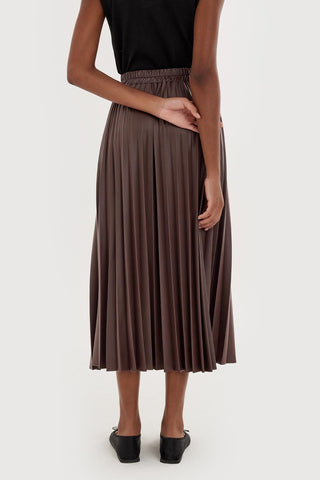 Pleated Leather Skirt Brown