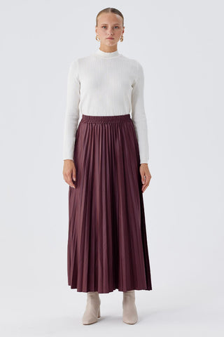 Pleated Leather Skirt Burgundy