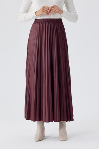 Pleated Leather Skirt Burgundy