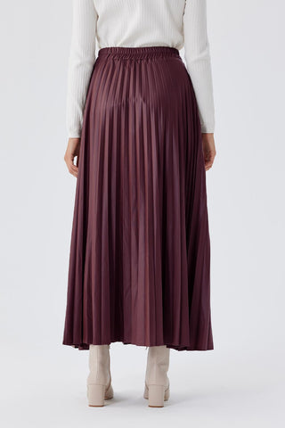 Pleated Leather Skirt Burgundy