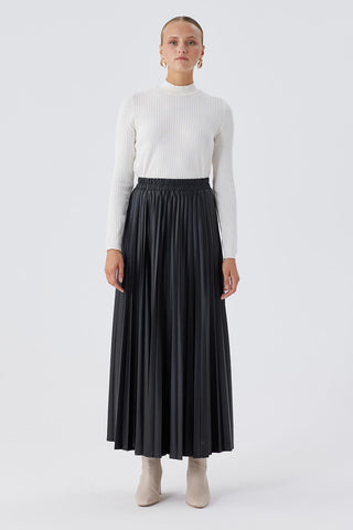 Pleated Leather Skirt Black