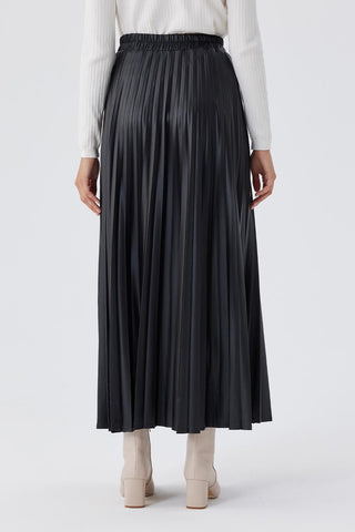 Pleated Leather Skirt Black