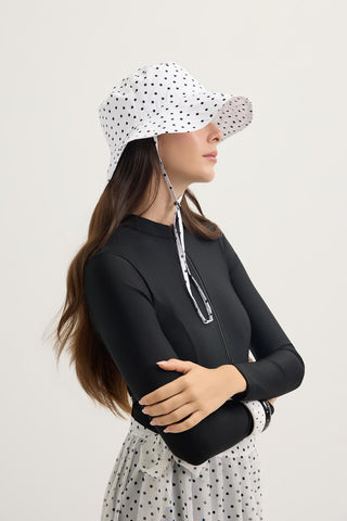 Printed Tie-Up Bucket Hat White Polka Dot