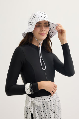Printed Tie-Up Bucket Hat White Polka Dot