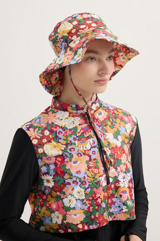 Patterned Tie-Up Bucket Hat Burgundy