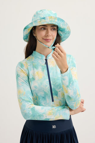 Printed Tie-Up Bucket Hat Ice Blue