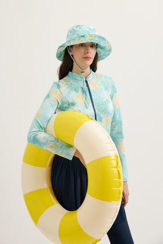 Printed Tie-Up Bucket Hat Ice Blue