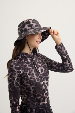 Printed Tie-Up Bucket Hat Leopard