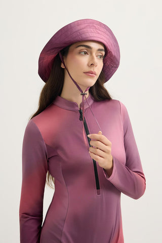 Printed Tie-Up Bucket Hat Plum