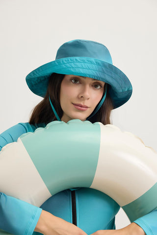 Printed Tie-Up Bucket Hat Ocean